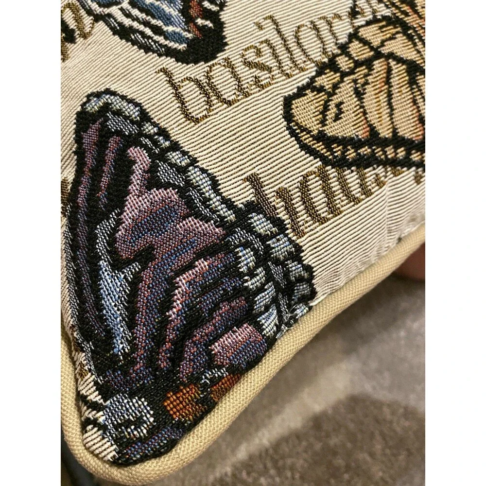 Riverdale Tapestry Throw Butterfly Pillow Butterflies Nature Fall Tan 16x16 EUC